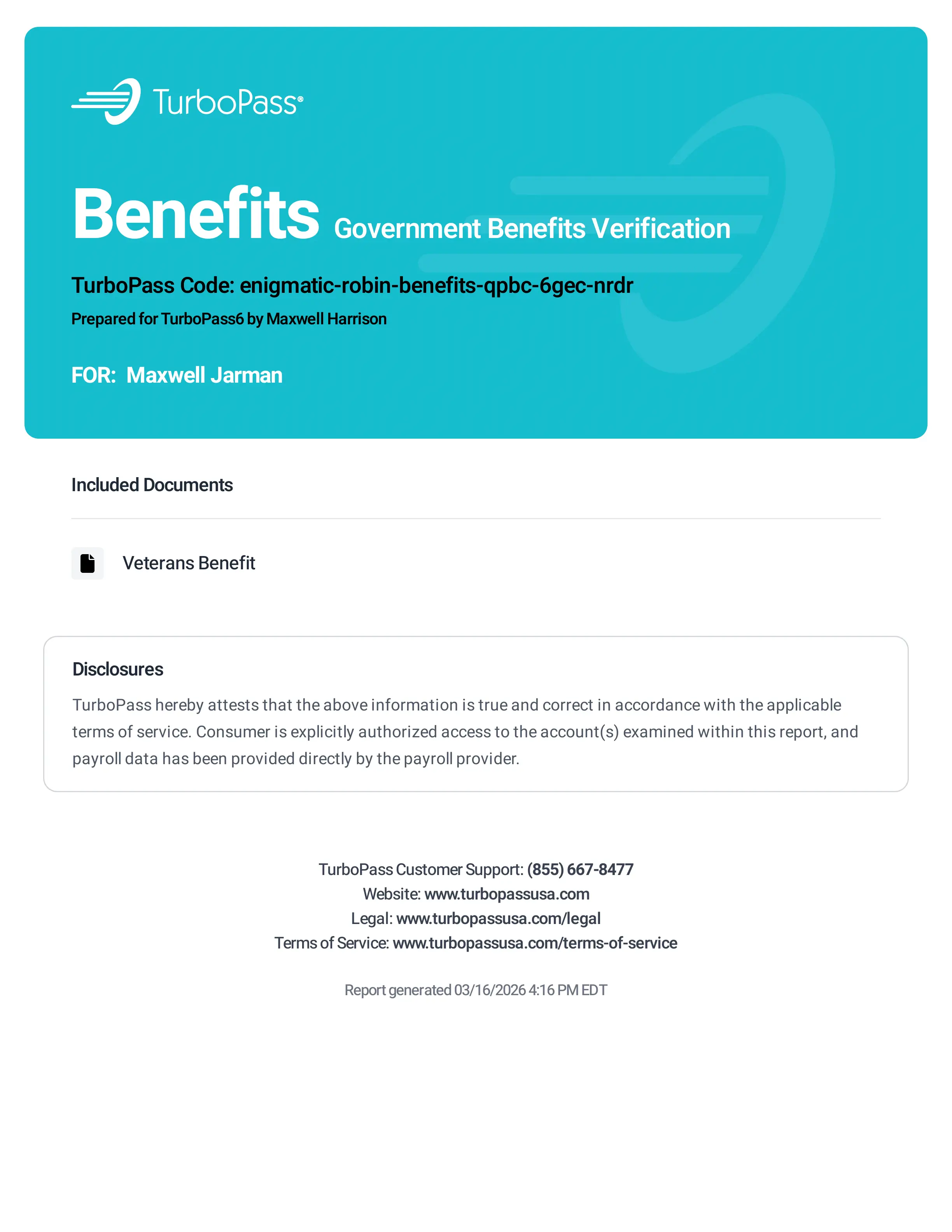 TurboPass Benefits Reports